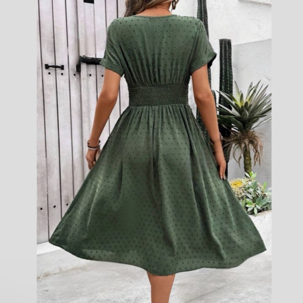 Boho polka dot ls ruched waist dress - Picture 3 of 5